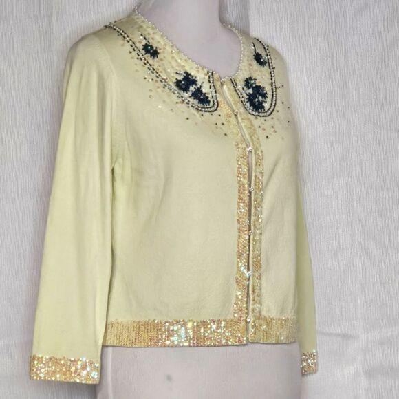 Moth Anthropologie 2004 Vibrant Light Green Beaded & Sequined Cardigan Sweater - Picture 13 of 13